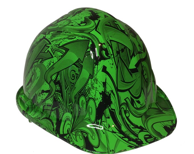 Custom Hard Hat Alien Green Graffiti SL Series Cap Style