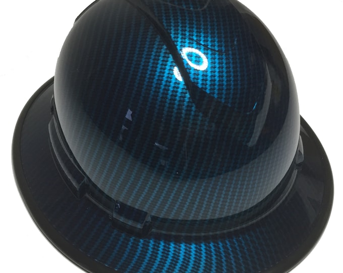 Custom Hydro Dipped Carbon Fiber Kandy Light Blue Translucent Hard Hat Ridgeline Full Brim W/ Black EdgeGard
