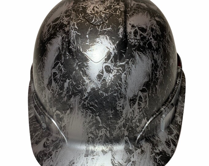Hard Hat Ridgeline Cap Style Custom Silver Metallic Small Flaming Skulls