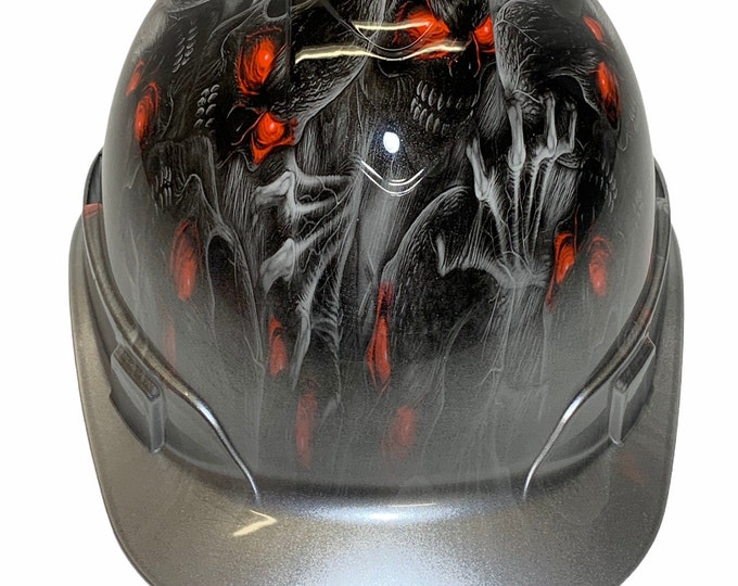 Hard Hat Ridgeline Cap Style Custom Silver Metallic Creeper Red Eye w silver metallic brim