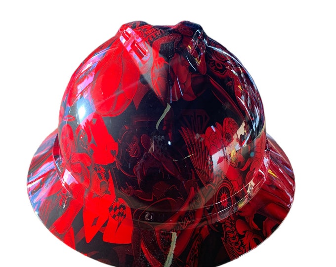 Hard Hat MSA V-Gard 500 Vented Full Brim Custom Red Naughty Boy  Hydro Dipped