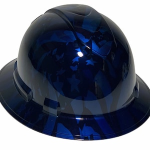 Niestandardowy kask Hydro Dipped Hard Hat Translucent Blue American Flags Full Brim Ridgeline