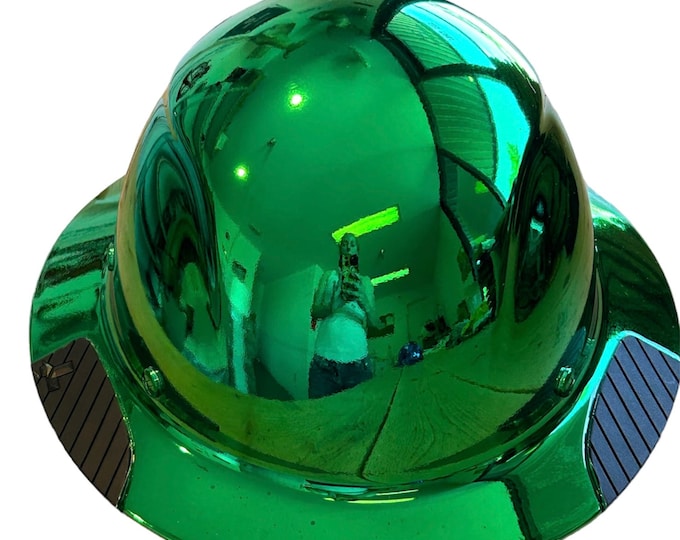 Custom Chrome Kandy Green Lift Fiber Resin Full Brim Hardhat