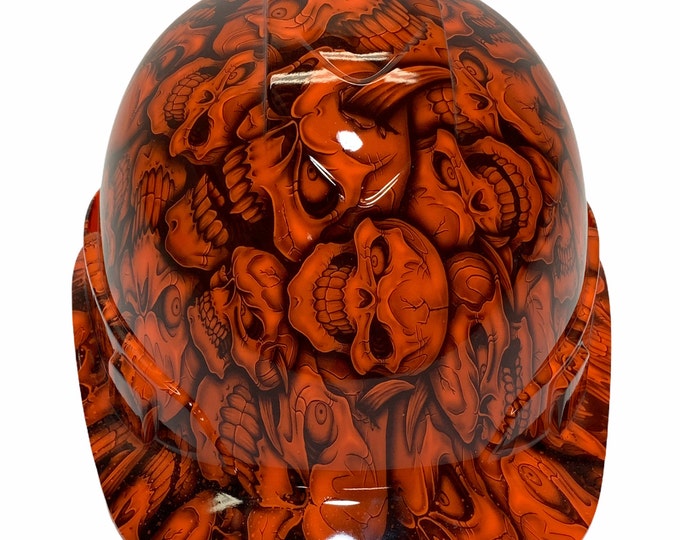 Custom Hydro Dipped Hard Hat Ridgeline Cap Style Custom Orange Insanity Skulls