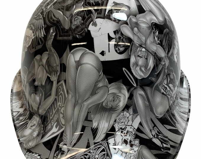 Custom Hard Hat SL Series Cap Style Custom Hydro Dipped White Naughty Boy