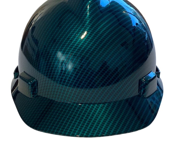 Hard Hat MSA V-Gard Cap Style Custom Hydro Dipped Kandy Blue Green Carbon Fiber