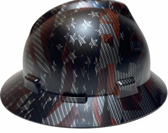 Sombrero duro personalizado hydro dipped carbon fiber American Flags S MSA V-Gard Full Brim