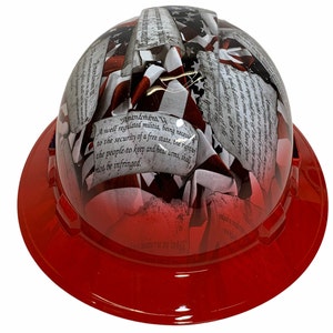 Hydro Dipped Hard Hat Ridgeline Full Brim Custom Amendments American Flags w/ red brim