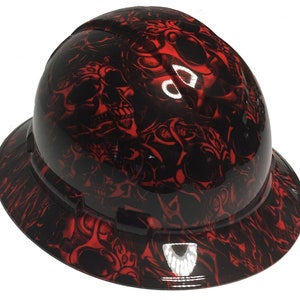 Hard Hat Ridgeline Full Brim Custom Red Tribal Skulls