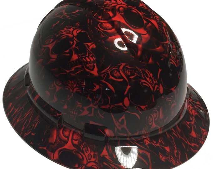 Hard Hat Ridgeline Full Brim Custom Red Tribal Skulls