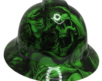 Custom Hard Hat Alien Green Ace Of Skulls Full Brim Ridgeline