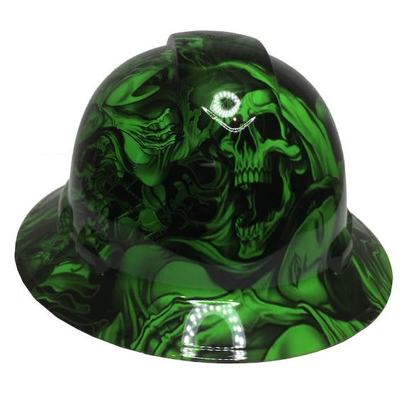 Custom Hard Hat Alien Green Ace of Skulls Full Brim Ridgeline - Etsy