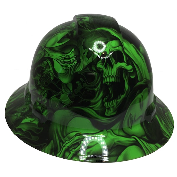 Custom Hard Hat Alien Green Ace Of Skulls Full Brim Ridgeline