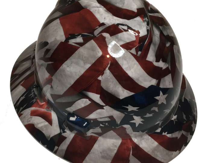 Hard Hat MSA V-Gard Full Brim Vintage American Flags