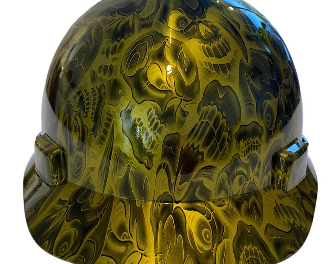 Hard Hat MSA V-Gard Cap Style Custom Hydro Dipped Kandy Gold Negative Insanity Skulls