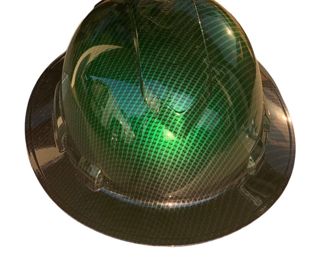 Custom Hard Hat Ridgeline Full Brim Green Purple 2 toned Translucent Carbon Fiber Hydro Dipped