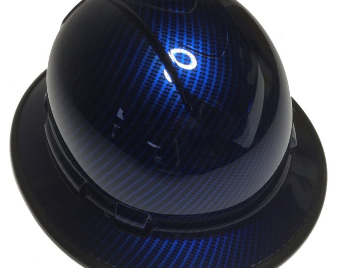 Custom Hydro Dipped Carbon Fiber Kandy Blue Translucent Hard Hat Ridgeline Full Brim W/ Black EdgeGard