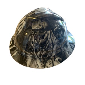 Hard Hat MSA V-Gard 500 Vented Full Brim Custom White Ace of Skulls  Hydro Dipped