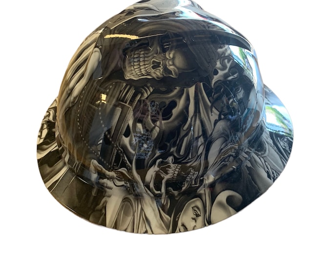 Hard Hat MSA V-Gard 500 Vented Full Brim Custom White Ace of Skulls  Hydro Dipped