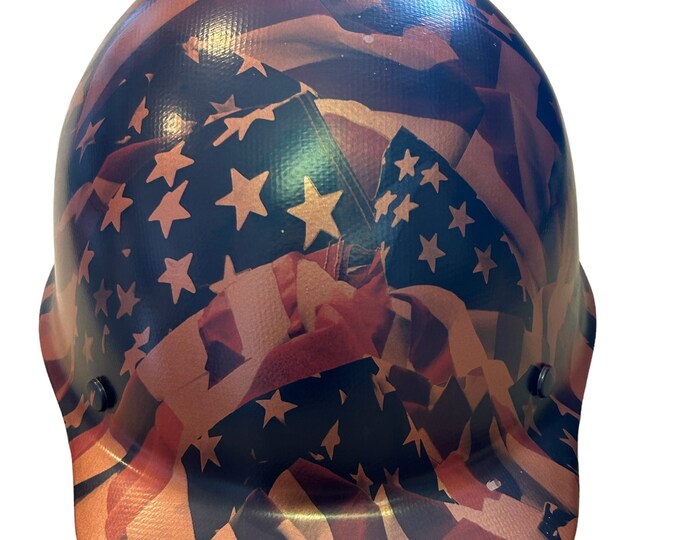 Custom Hard Hat Penny Copper Metallic American Flags MSA SkullGard Cap Style