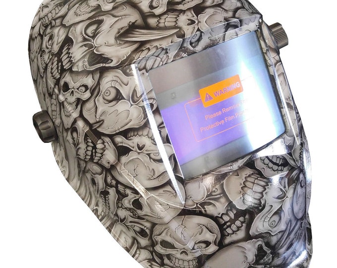 Hydro Dipped Custom Welding Helmet AUTO DARK WHAM10 Series Gray Insanity Skulls
