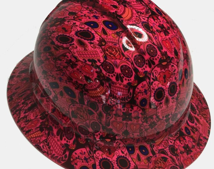 Custom Hydro Dipped Hard Hat Pink Sugar Skulls Ridgeline Full Brim