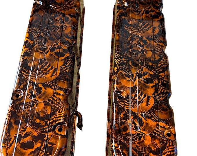 Valve cover GM LS 241-175 chev logo two-piece hydro dipped Kandy Orange  No Evil Skelltons