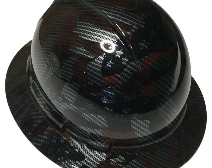 Custom Hard Hat Hydro dipped American Flags Carbon Fiber Ridgeline Full Brim