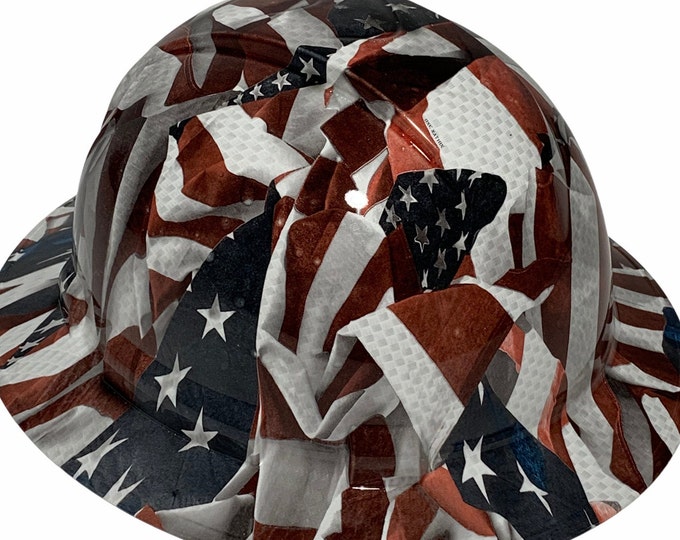 Custom Hydro Dipped Hard Hat White Carbon Fiber Flags Full Brim Ridgeline