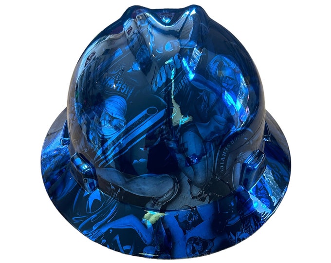 Custom Hard Hat MSA Full Brim Chrome Kandy Blue Naughty Boy