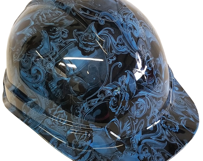 Hard Hat Ridgeline Cap Style Custom Light Blue Filigree Skulls