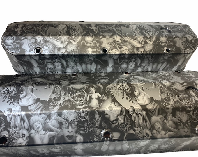Custom Hydro Dipped Silver Metallic Beauties and Demons Ford Big Block Valve Covers Mr Gasket 6874G