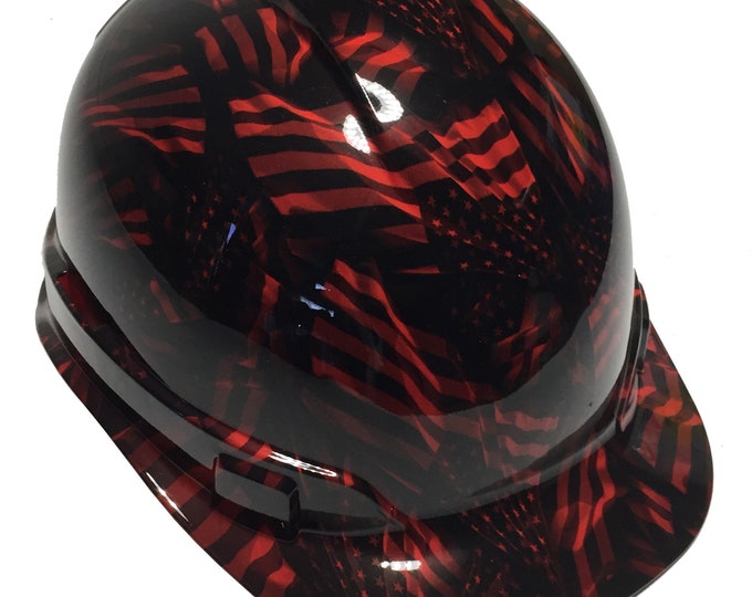 Custom Hydro Dipped Hard Hat Red Negative American Flags Ridgeliune Cap Style