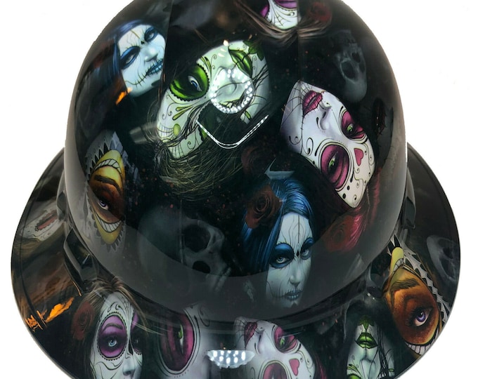 Custom Hydro Dipped Hard Hat Ridgeline Full Brim Day Of The Dead Sugar Skulls