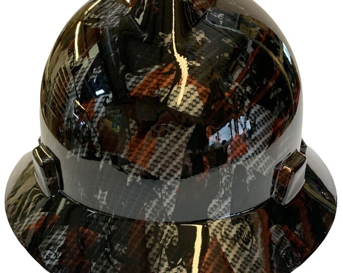 Custom Hard Hat Hydro Dipped Carbon Fiber American Flags  Fantasy Chic HG MSA V-Gard Full Brim