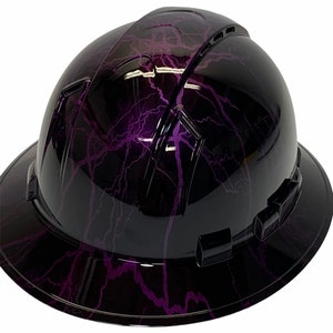 Casco de seguridad Hydro Dipped personalizado Kandy Purple Lightning con ala completa y ventilación Ridgeline