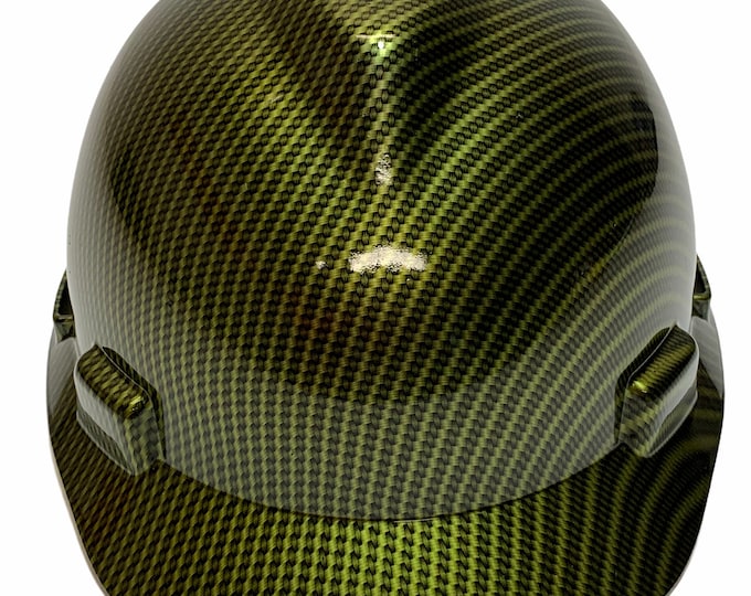 Custom Hard Hat Yellow Carbon Fiber dipped MSA V-Gard Cap Style