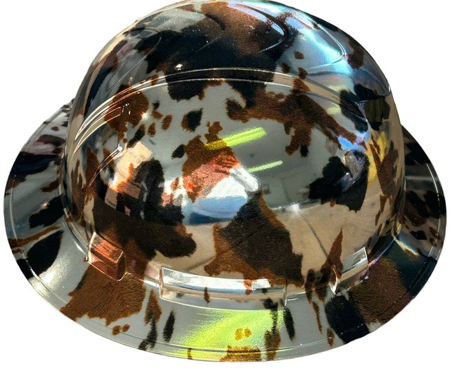 Custom Ridgeline Full Brim Hard Hat Chrome Cow Print