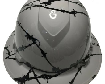 Custom Hard Hat Ridgeline Full Brim Light Gray Barbed Wire