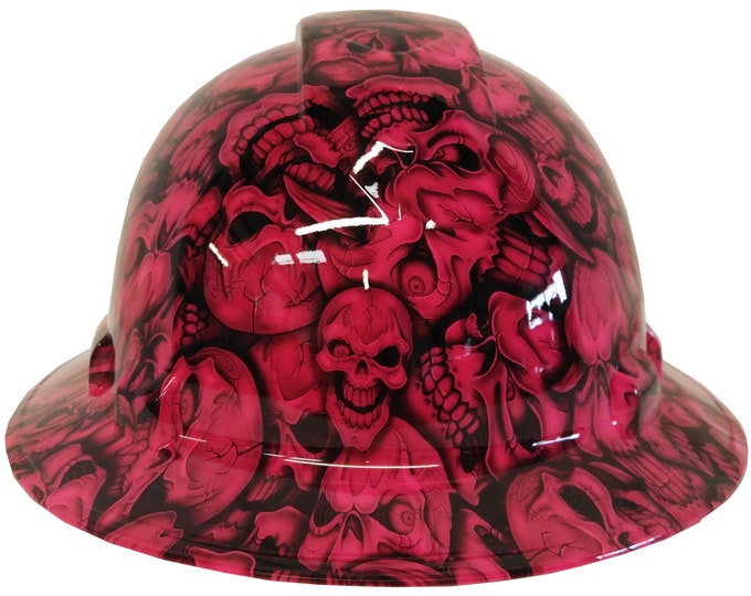 Custom Hydro Dipped Hard Hat Pink Insanity Skulls Ridgeline Full Brim