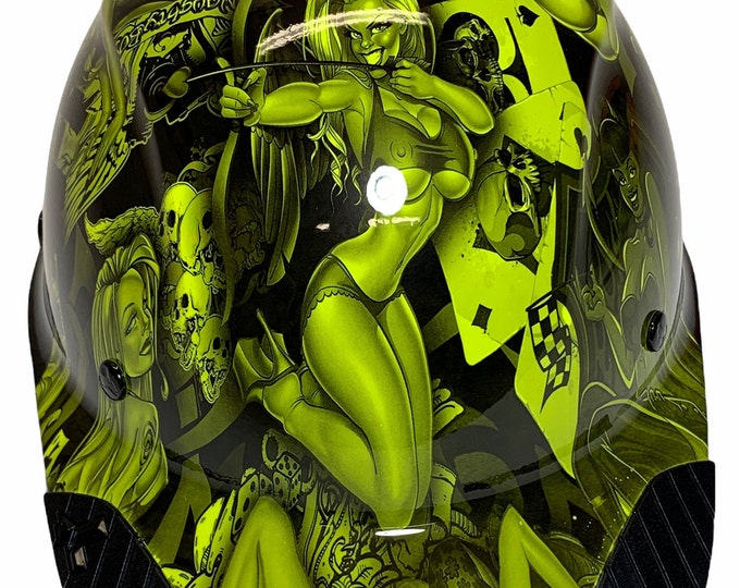 Custom Hydro Dipped Black and Hi Vis Green Naughty Boy Lift DAX Fifty 50 Carbon Fiber  Cap Style HardHat