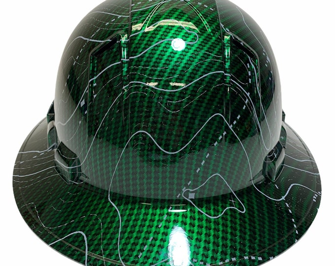 Custom Hard Hat Vented Green Kandy Carbon Fiber Black Ops Hydro Dipped Full Brim Ridgeline