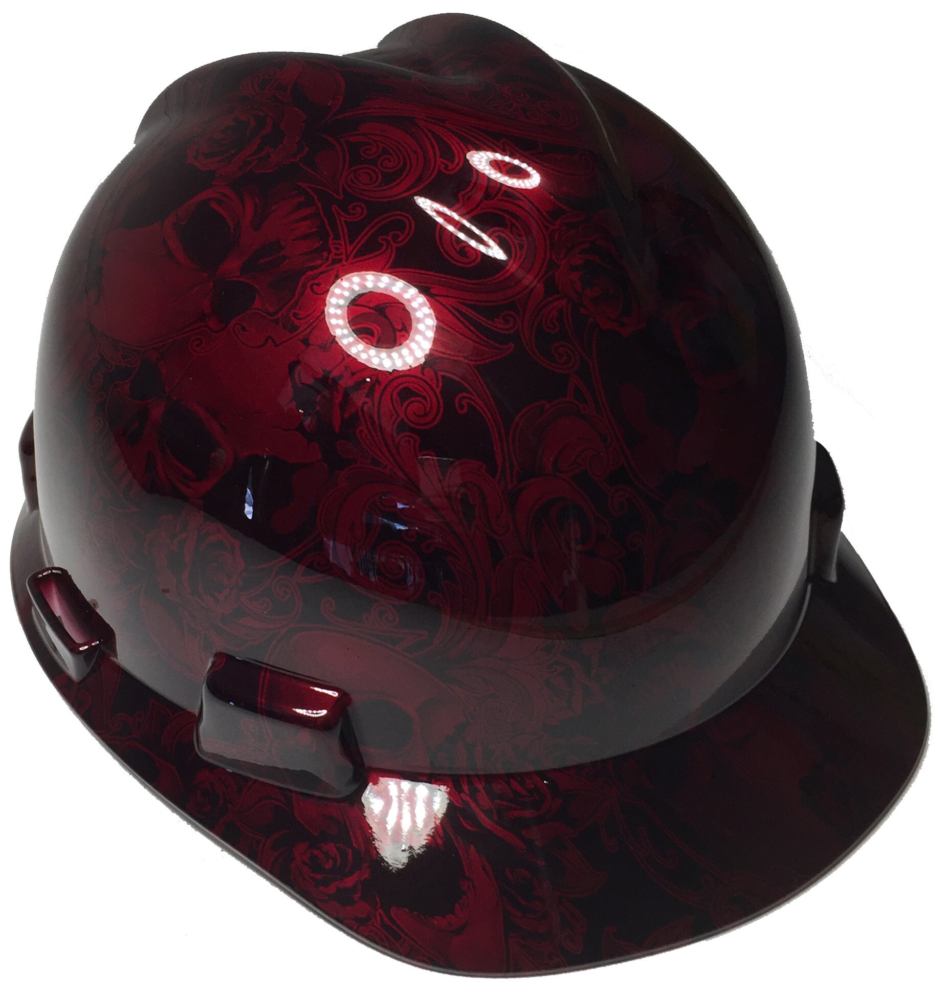 Custom Hard Hat Brandywine Red Filigree Skulls Hydro Dipped MSA V