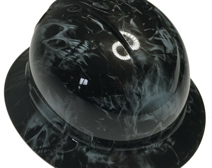Custom Hydro Dipped Hard Hat Slate Gray Flaming Skulls Full Brim Ridgeline