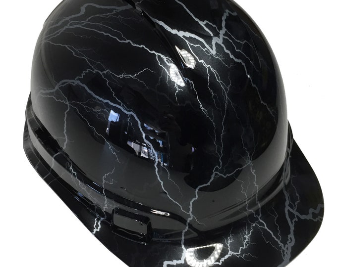 Custom Hard Hat Hydro Dipped Silver Lightning Cap Style Ridgeline