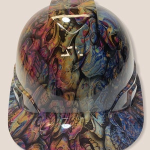 Custom Hydro Dipped Hard Hat Oil Slick Insanity Skulls Ridgeline Cap Style