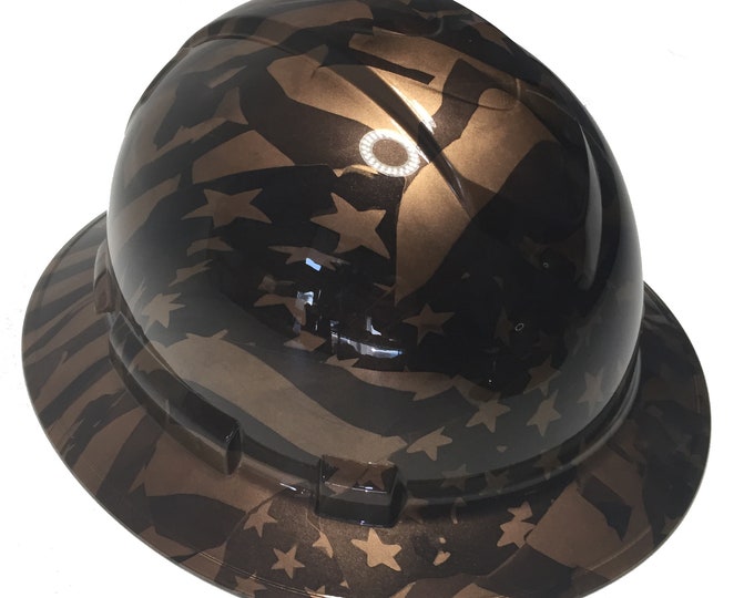 Custom Hard Hat Copper Metallic Midnight American Flags Full Brim Ridgeline