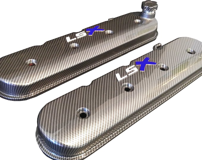 Custom Hydro Dipped LS Valve Covers 241-405 Carbon Fiber With White LS and Blue X