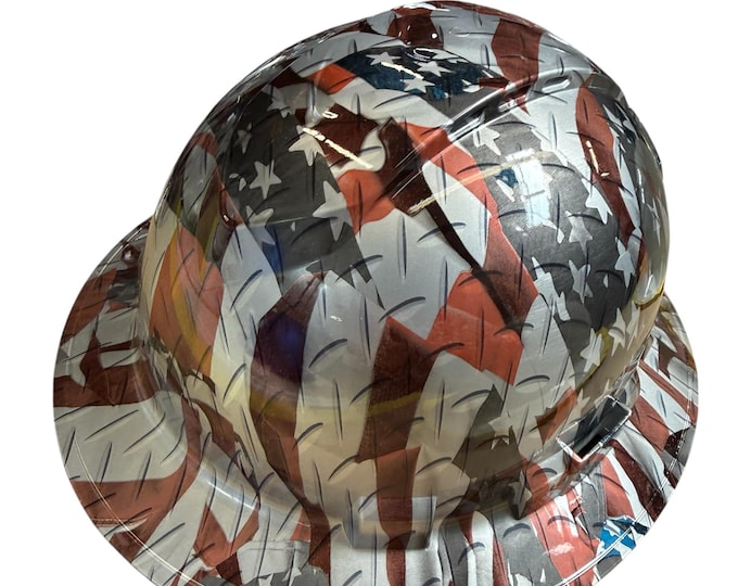 Hard Hat Ridgeline Full Brim Hydro dipped Diamond Plate American Flags Satin finish