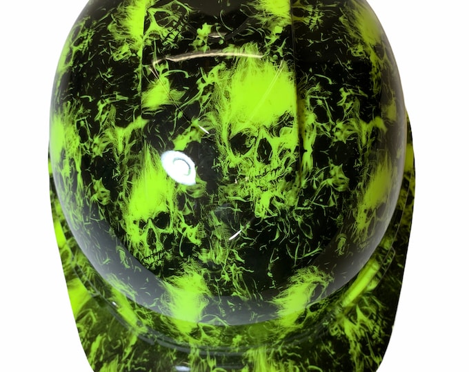 Hard Hat Ridgeline Cap Style Custom Hi Vis Green Small Flaming Skulls